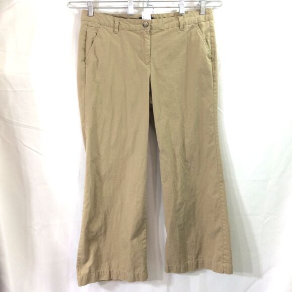 Lands' End Wide Leg Pants Tan Cotton Size 14 Casual Workwear Classic Fit - Picture 1 of 4